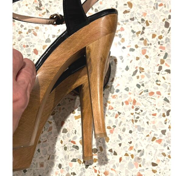 Gucci patent leather Mary Jane 2009 slingback wooden platform stiletto size 38.5 - Picture 12 of 14
